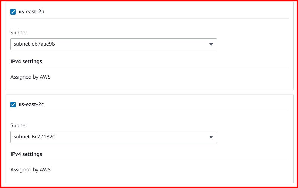 Picture showing selecting the subnet for load balancer